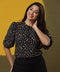 Front Button Puffed Sleeve Navy Top